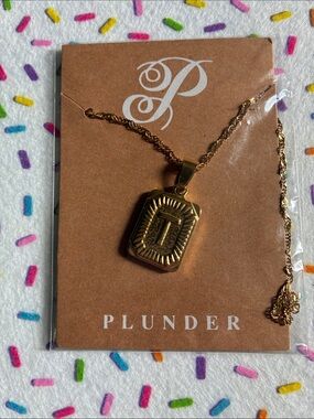 Plunder Gold Rectangular T Pendant Necklace